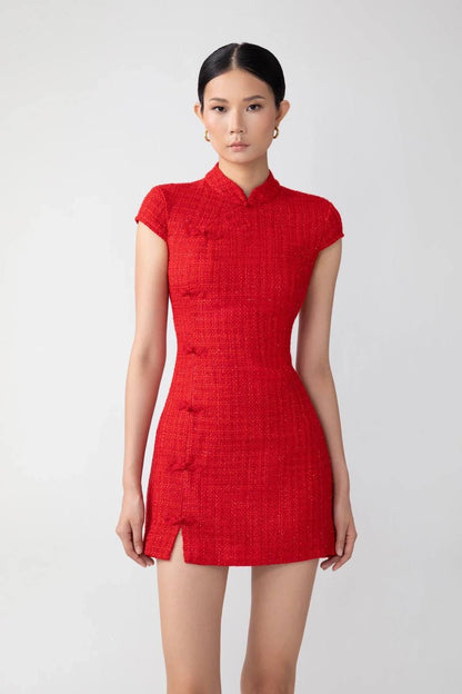 Restock! SAU Natasha Red Tweed Mini Dress