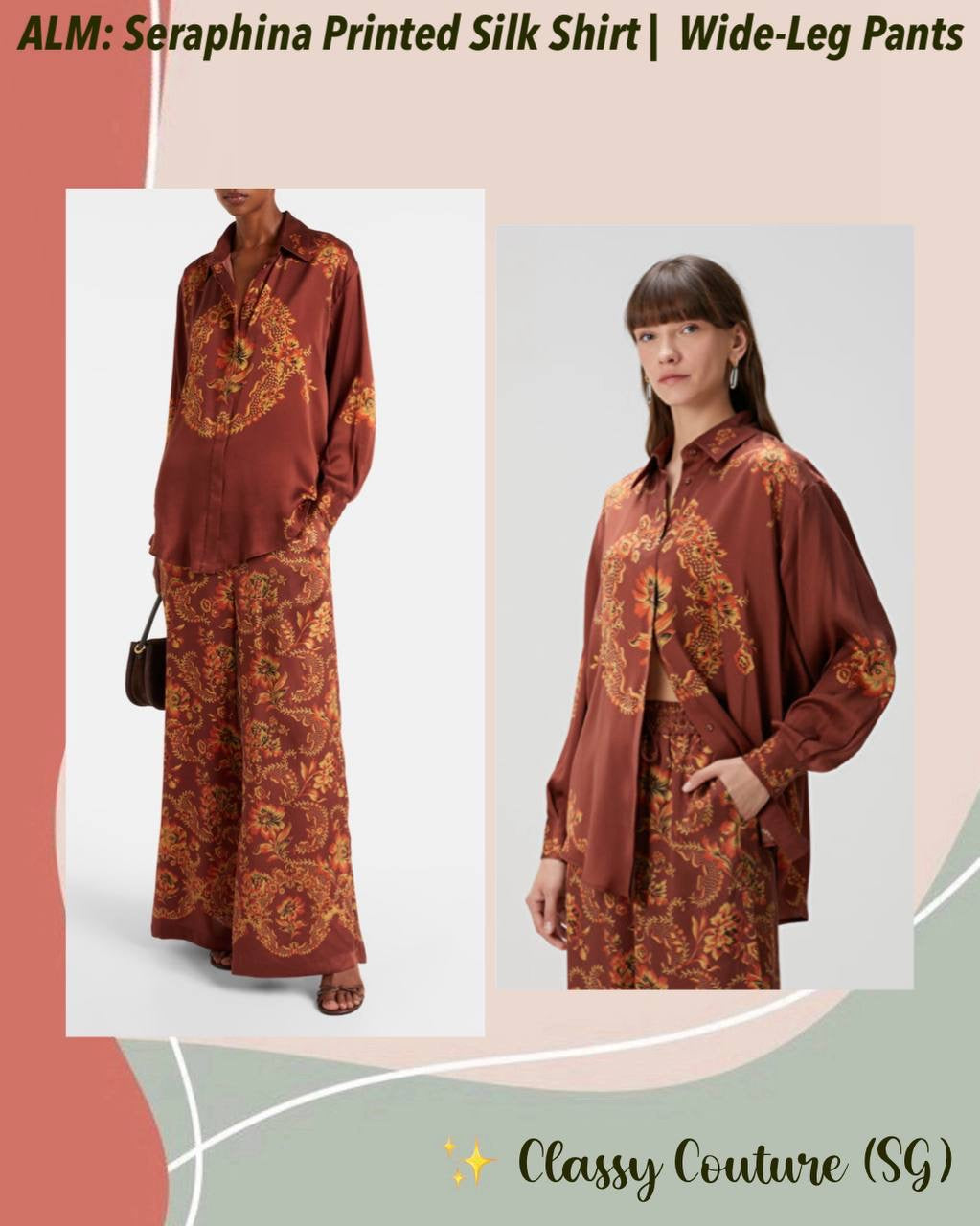 ALM Seraphina Silk Long Sleeved Shirt | Pants | Set