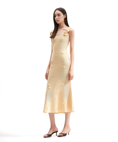 SP Black | Yellow | White Crochet Midi Dress Knit Floral