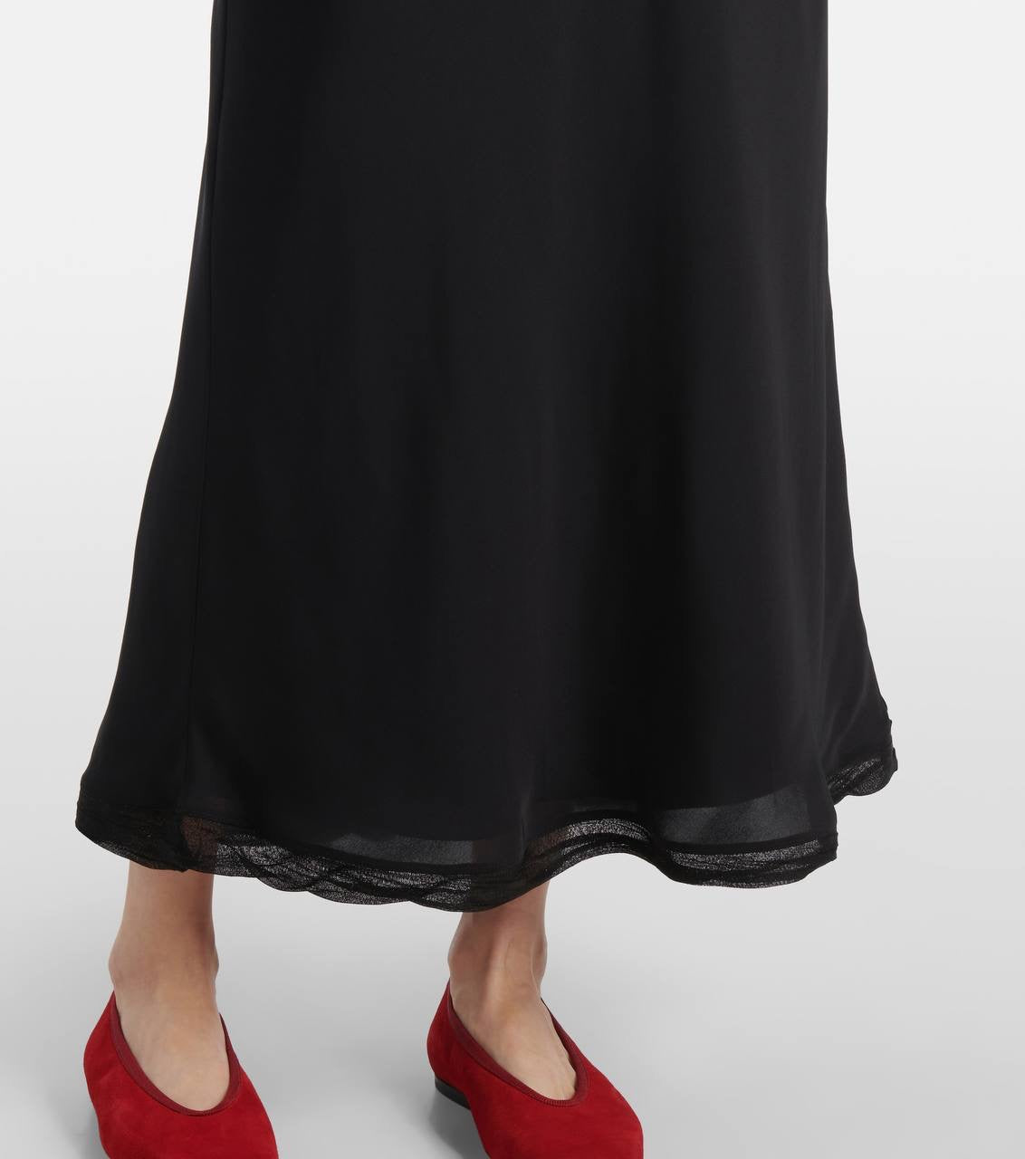 Tot Satin Silk Slip Midi Dress with tulle trims