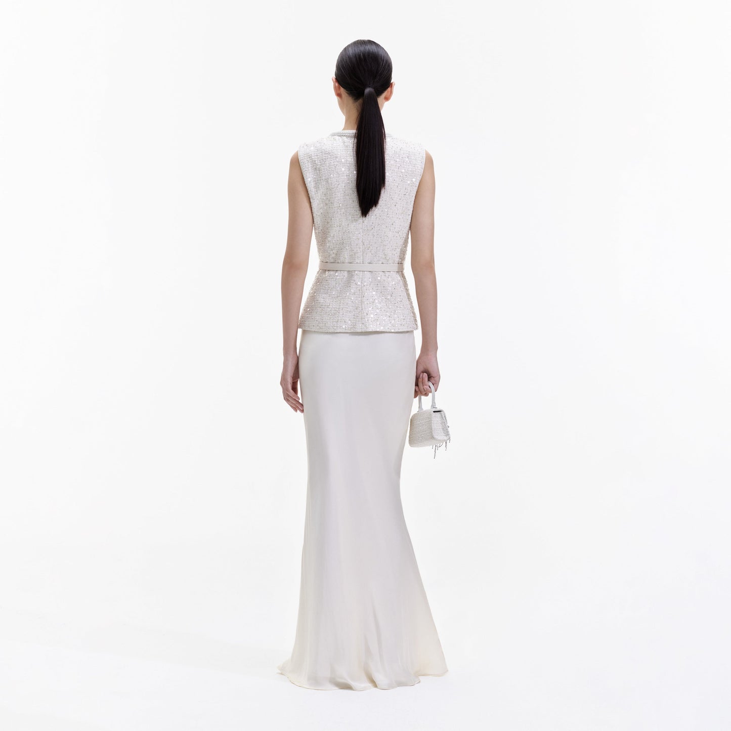 SP Cream Sequin Boucle Maxi Dress | Two Piece Vest Maxi Skirt