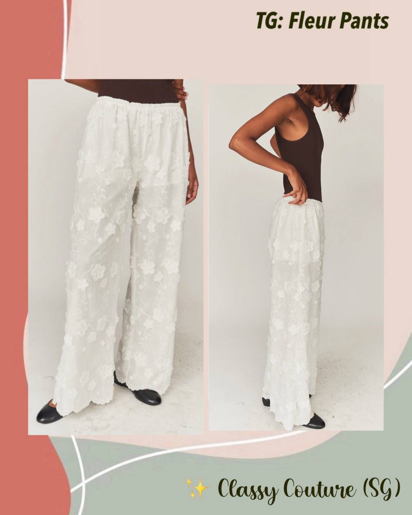 TG Fleur Cotton Embroidered Scalloped Pants