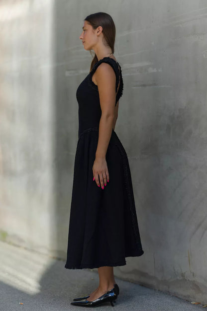 SP Black Boucle Sleeveless Open Back Midi Dress