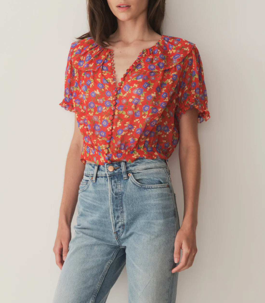 DN Anaise Silk Top in Red Dayflower Meadow