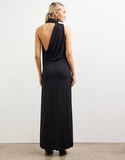 CM Marino Stretch-cotton Jersey Scarf-detail Midi Dress