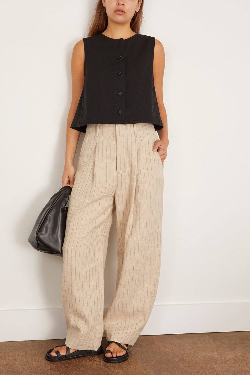 AA Godet Cotton-linen Sleeveless Tank Top
