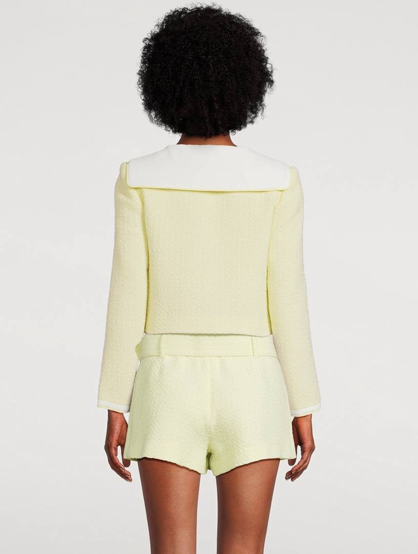 SP Boucle Contrast Collar Cropped Jacket | Tweed Skort | Yellow & Navy Set