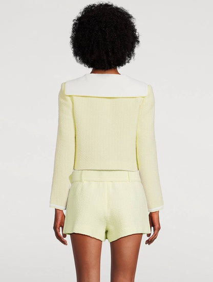 SP Boucle Contrast Collar Cropped Jacket | Tweed Skort | Yellow & Navy Set