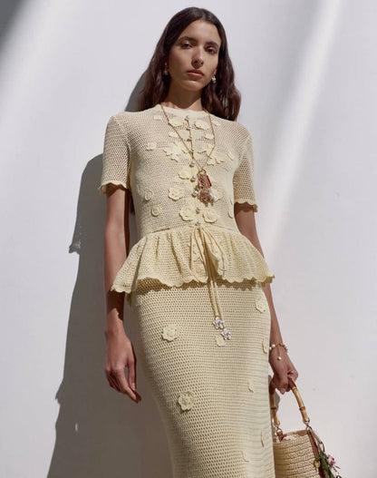 SP Yellow Crochet Floral Mini | Midi Dress