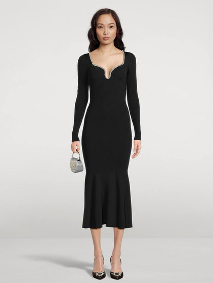 SP Black Knit Diamante Trim Midi Dress