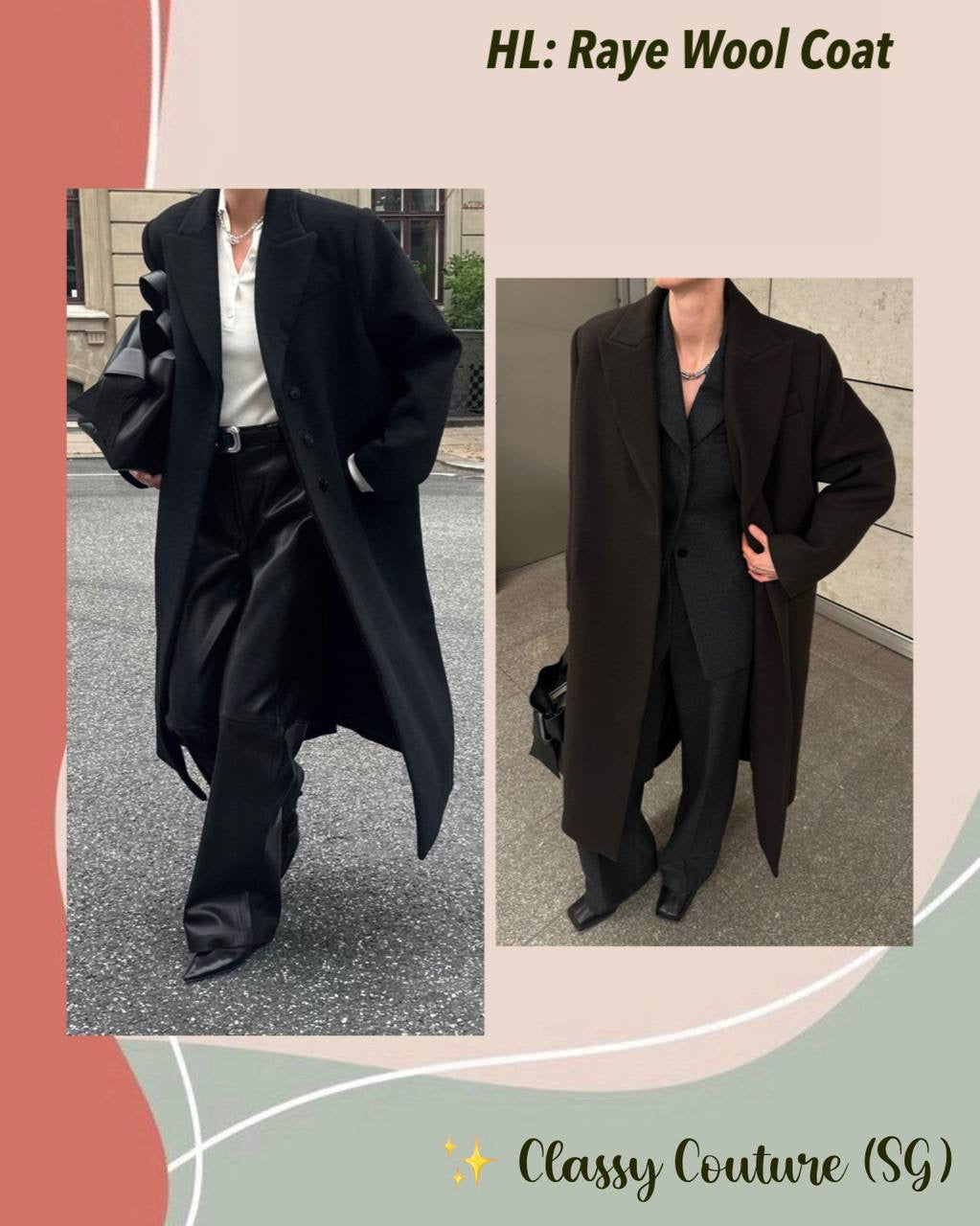 HL Raye Wool Long Coat in Black & Brown