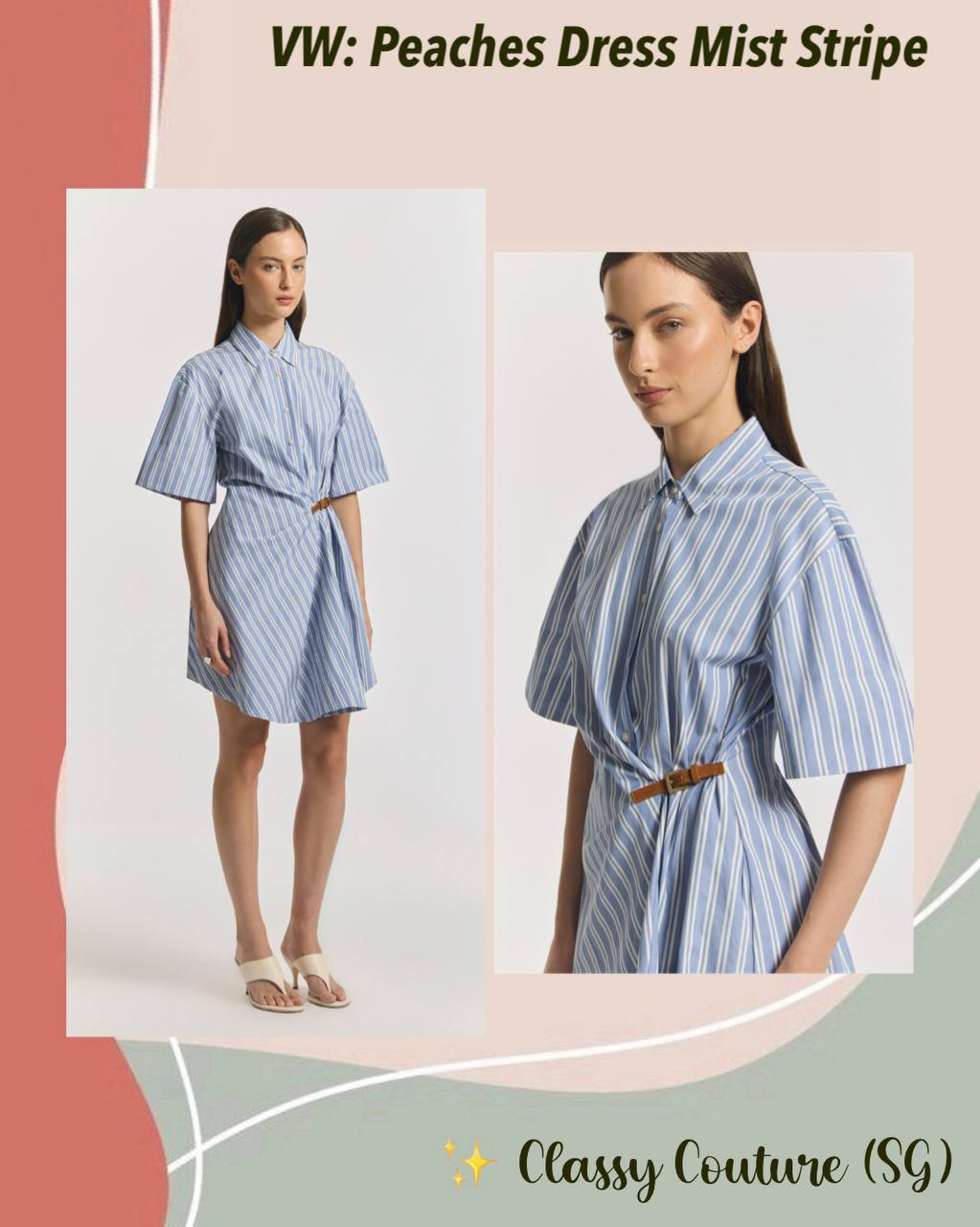 VW Peaches Mist Stripe Cotton Mini Dress Shirtdress