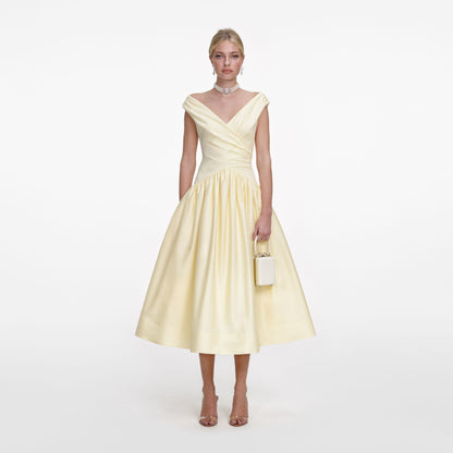 SP Yellow Off Shoulder Cotton Midi Dress