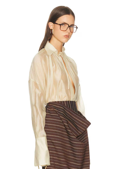 HS The Poet Sheer Lyocell-blend Blouse Top in Celadon