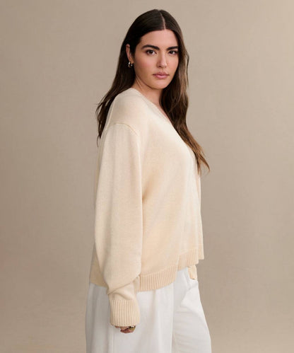 JK Simone V-Neck Wool-Cotton Pullover Sweater