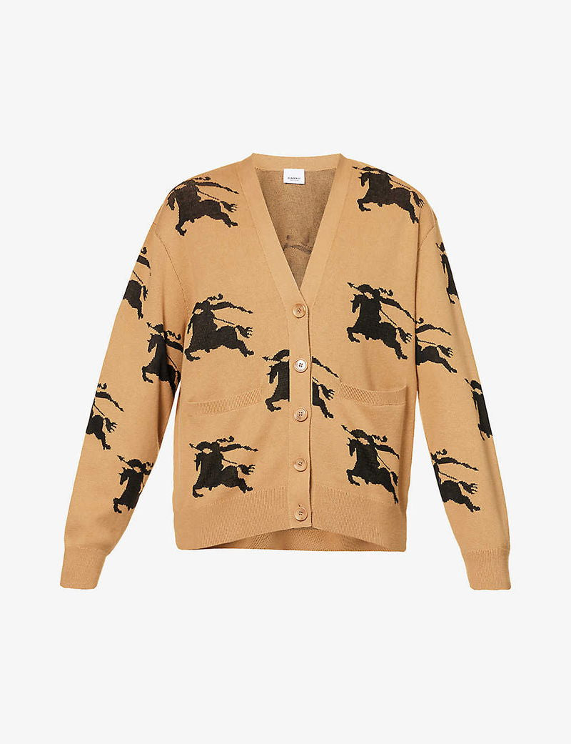 BBR Brittany Cotton Silk All-over Logo Cardigan in Tan EKD