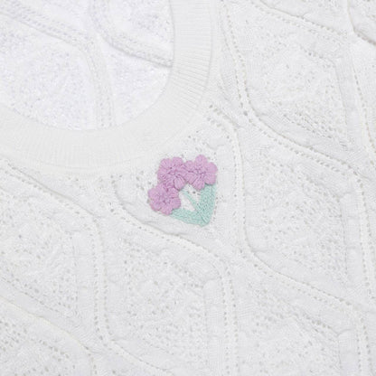 SP White Pointelle Knit Embroidered Mini Dress