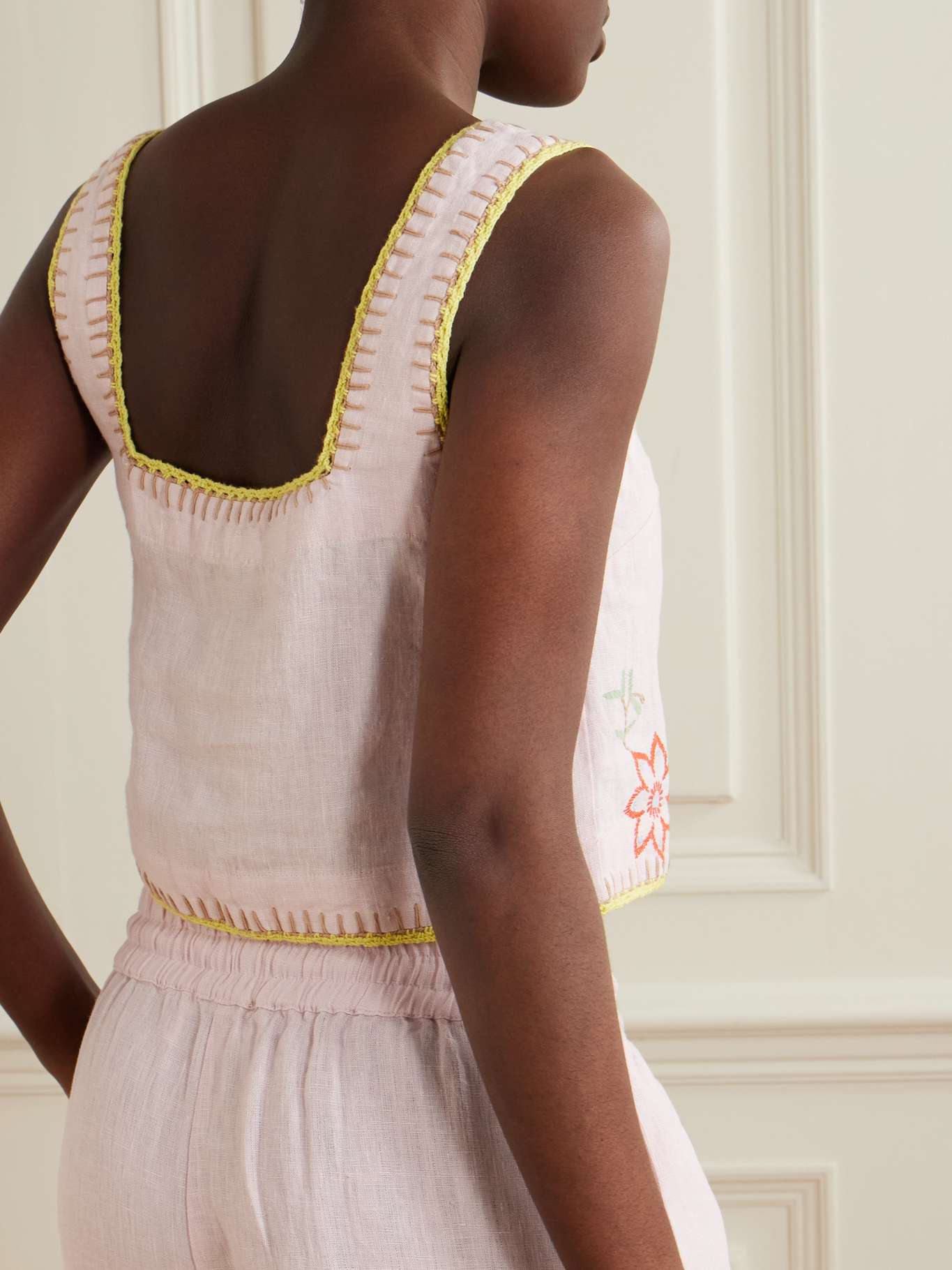 ALM Olivia Embroidered Linen Crop Top | Pants | Set