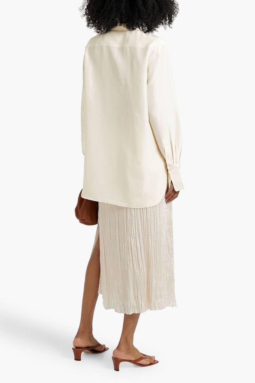 TOT Pleated Silk Long-sleeved Collared Shirt