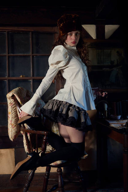 SK Galileo Pintuck Puff Sleeve Blouse Shirt