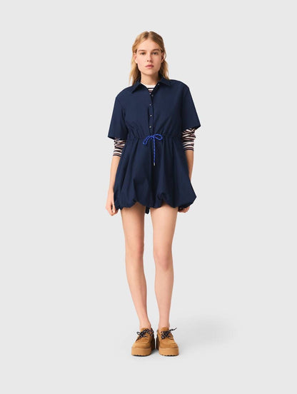 MJ Romimita Short-Sleeved Cotton Bubble Drawstring Mini Dress Shirtdress