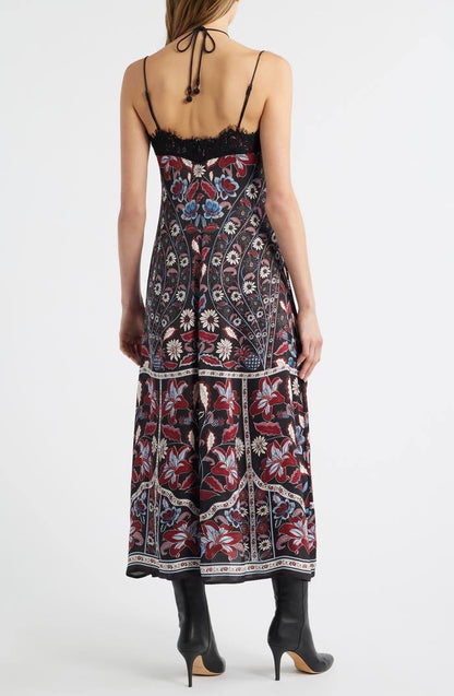 FR Marcelle Eyelash Lace-Trim Halter Viscose Midi Dress