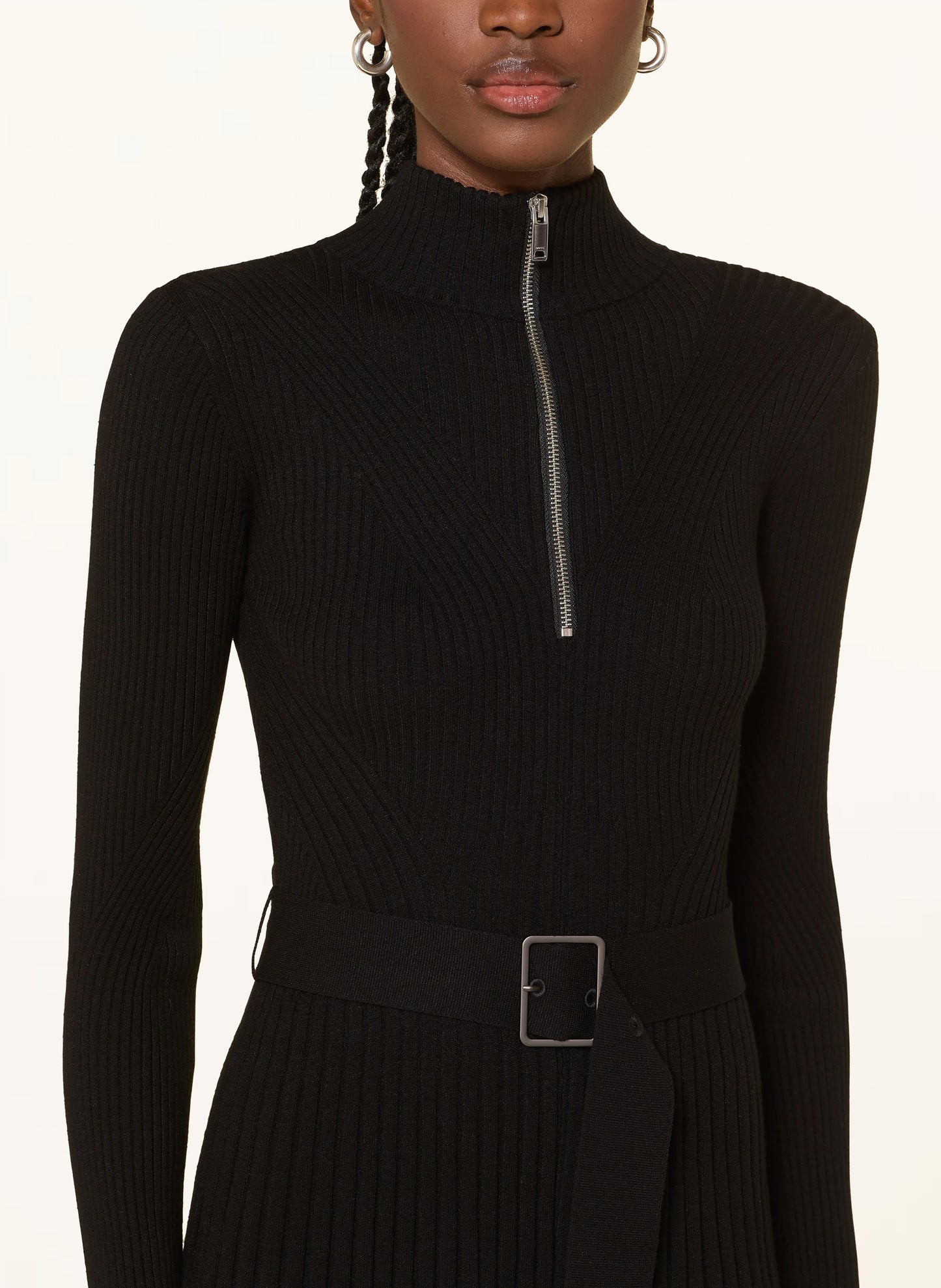 RS Vienna Viscose-blend Rib-Knit Belted Half-Zip Flippy Mini Dress