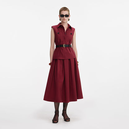 SP Burgundy Twill Belted Midi Dress (Top & Skirt Set)