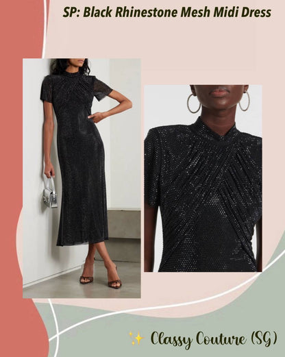 SP Black Rhinestone Mesh Midi Dress