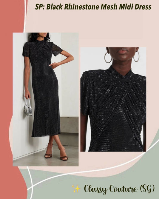 SP Black Rhinestone Mesh Midi Dress