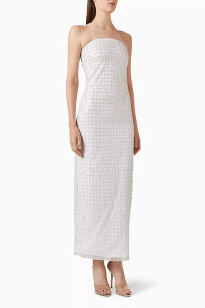 RTT Embellished Grid Sequin Sleeveless Maxi Dress in Recycled Polyester
