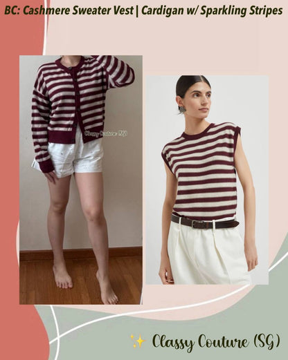 BC Red Cashmere Knitted Sleeveless Vest Top | Cardigan with Sparkling Stripes | Set