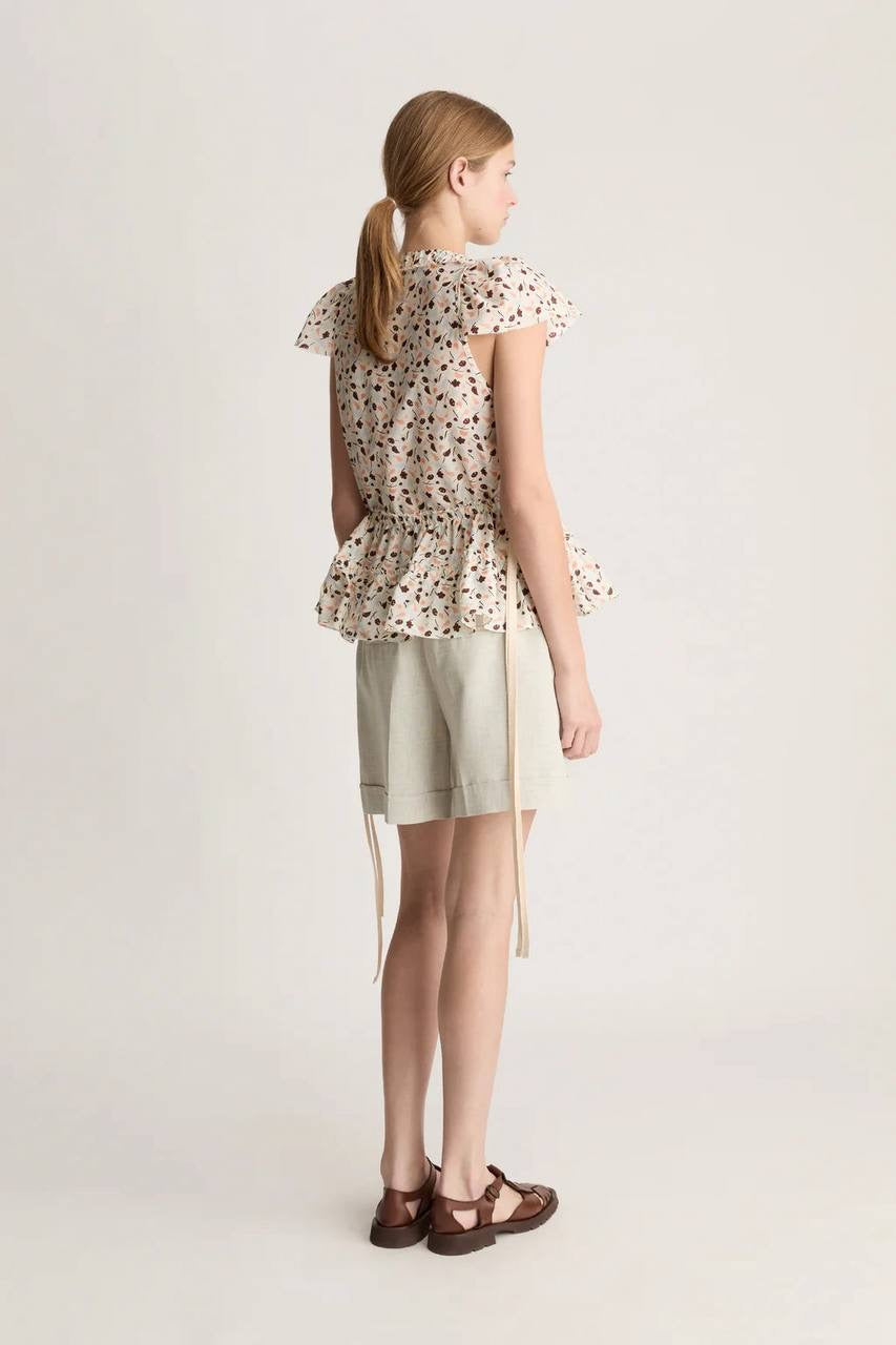 LM Holly Cotton-silk Short Sleeve Peplum Blouse Top