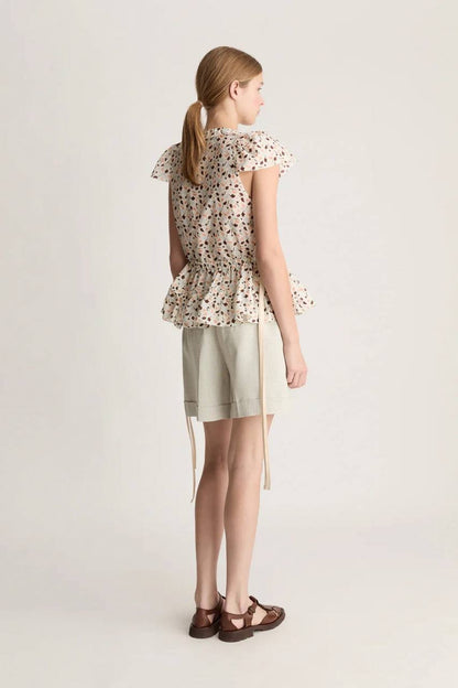 LM Holly Cotton-silk Short Sleeve Peplum Blouse Top