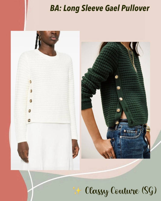 BA Gael Cotton-blend Long Sleeve Side-button Pullover Sweater