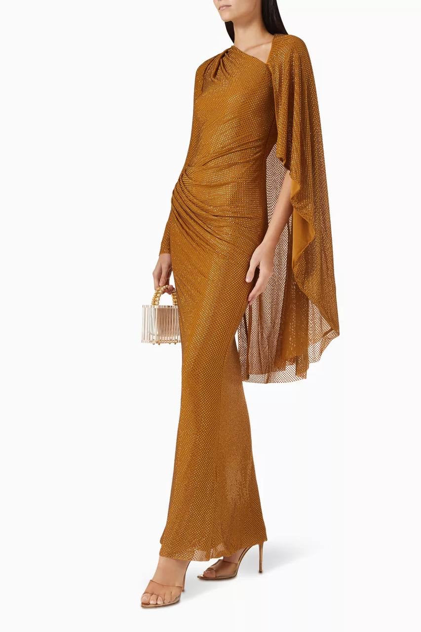 SP Gold Rhinestone Drape Midi Dress