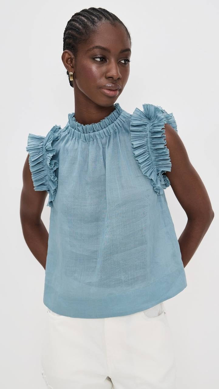 SE Anise Solid Flutter Sleeve Top