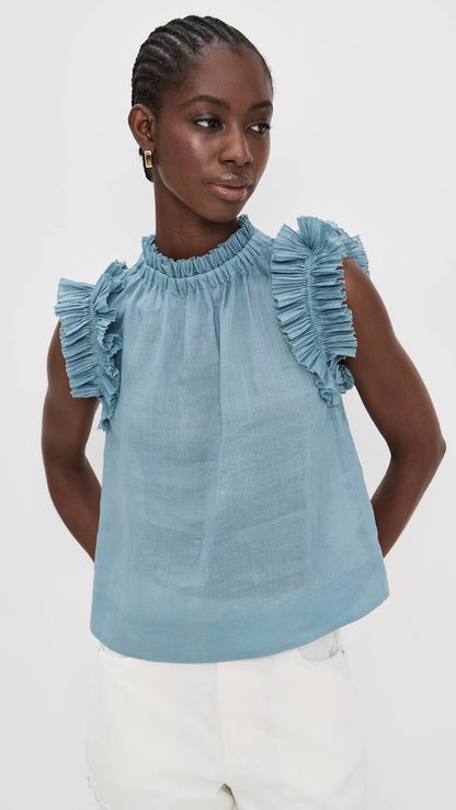 SE Anise Solid Flutter Sleeve Top