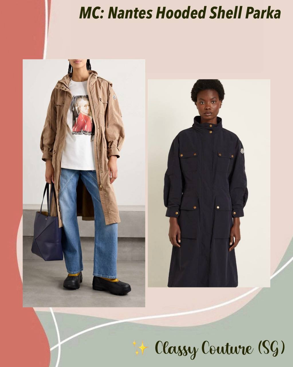 MC Nantes Hooded Gabardine Shell Parka Long Jacket Coat