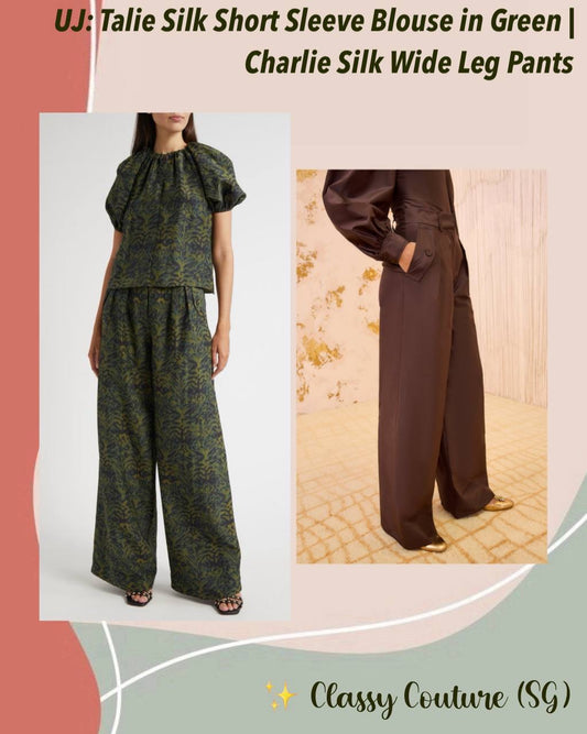UJ Talie Short Sleeve Blouse Top | Charlie Wide Leg Pants | Silk Set
