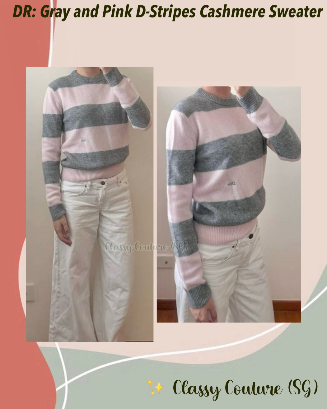 DR Gray and Pink D-Stripes Cashmere Jersey Knit Sweater