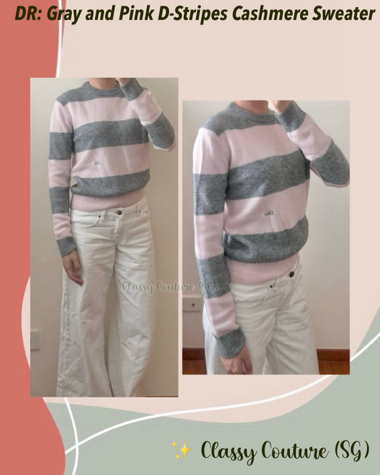DR Gray and Pink D-Stripes Cashmere Jersey Knit Sweater