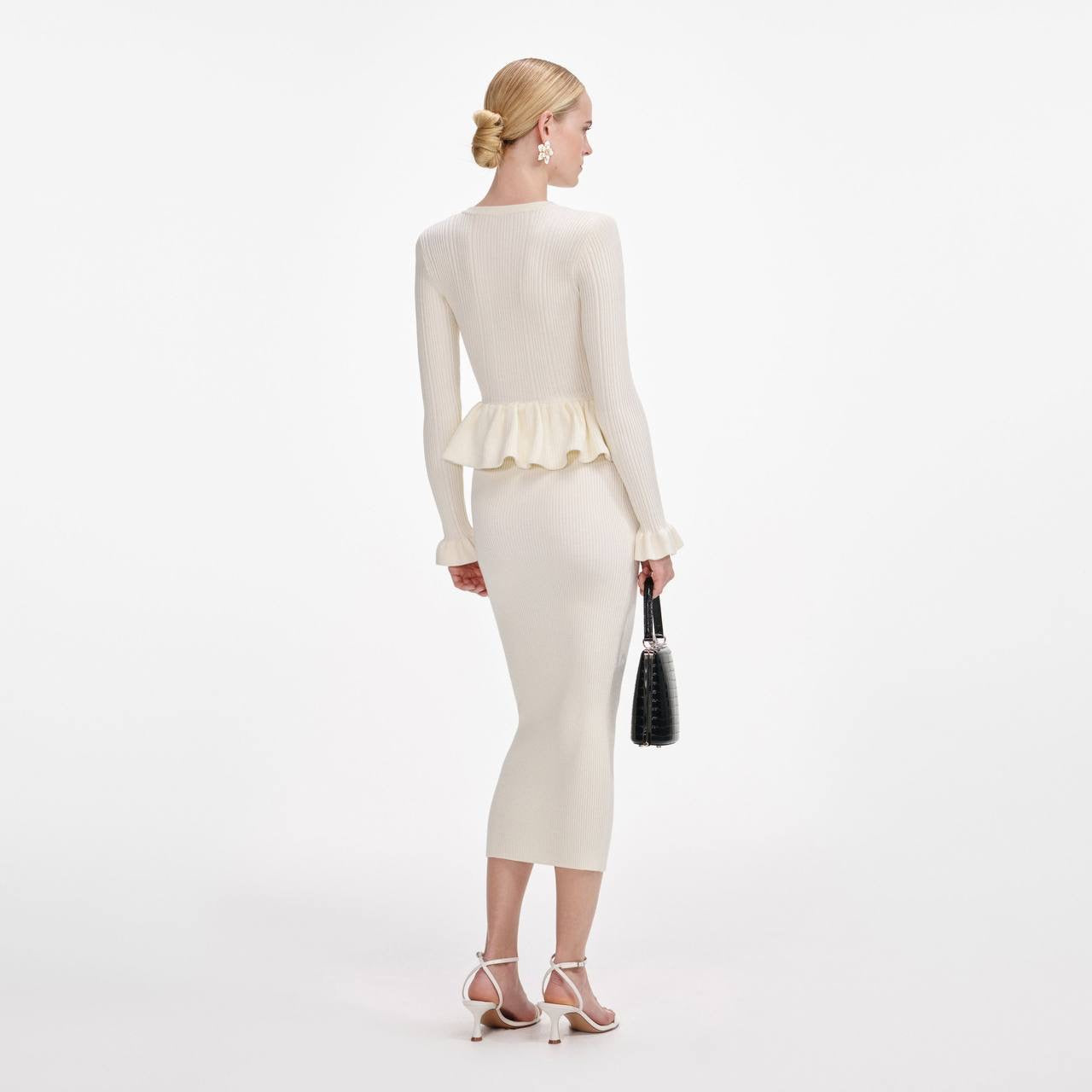 SP Cream Asymmetrical Peplum Knit Midi Dress