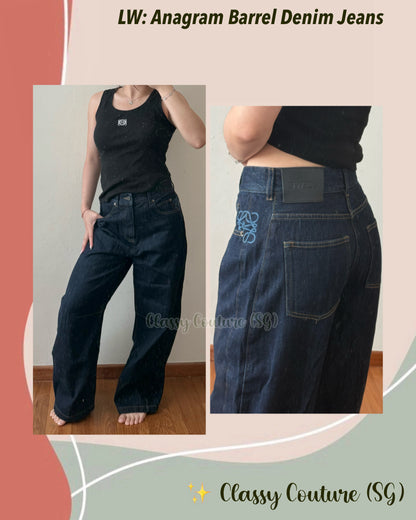 LW Anagram Barrel Denim Jeans Pants in Dark Indigo Wash