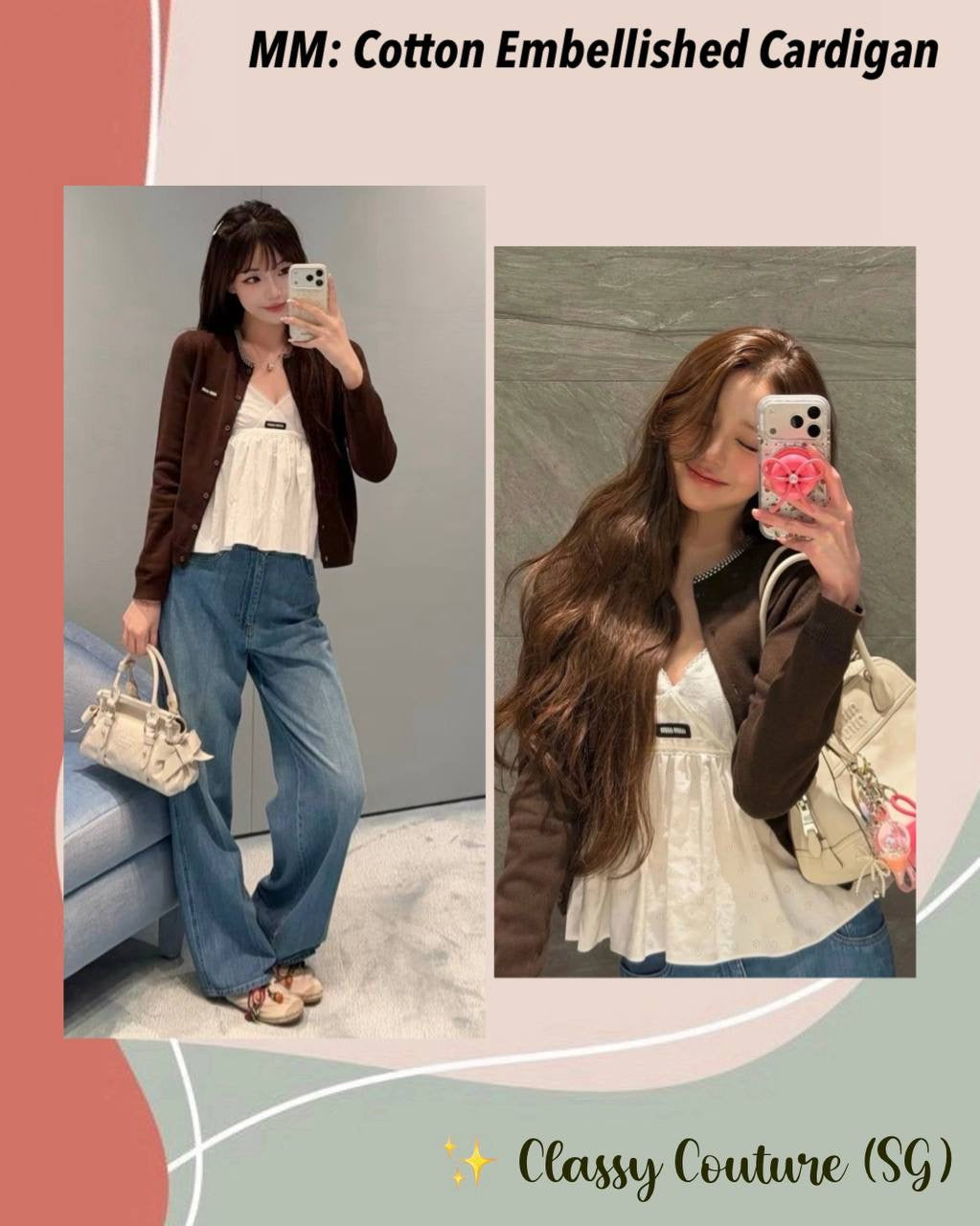 MM Cocoa Brown Cotton Embellished Cardigan