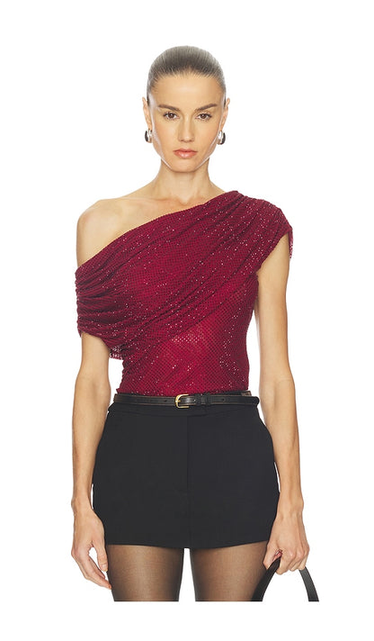 SP Burgundy Rhinestone Drape Top