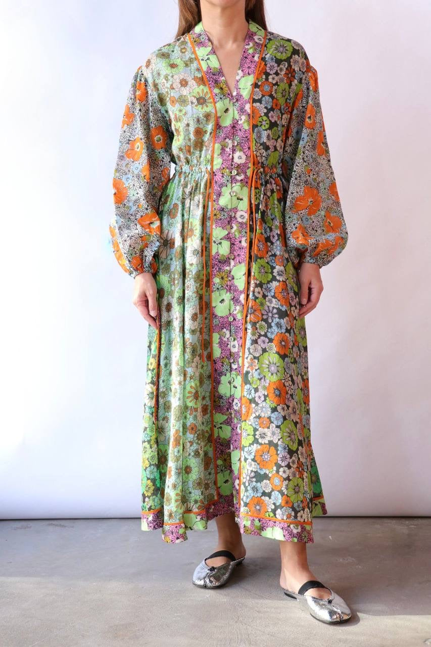 ALM Orange Blossom Spliced Midi Dress in Multi