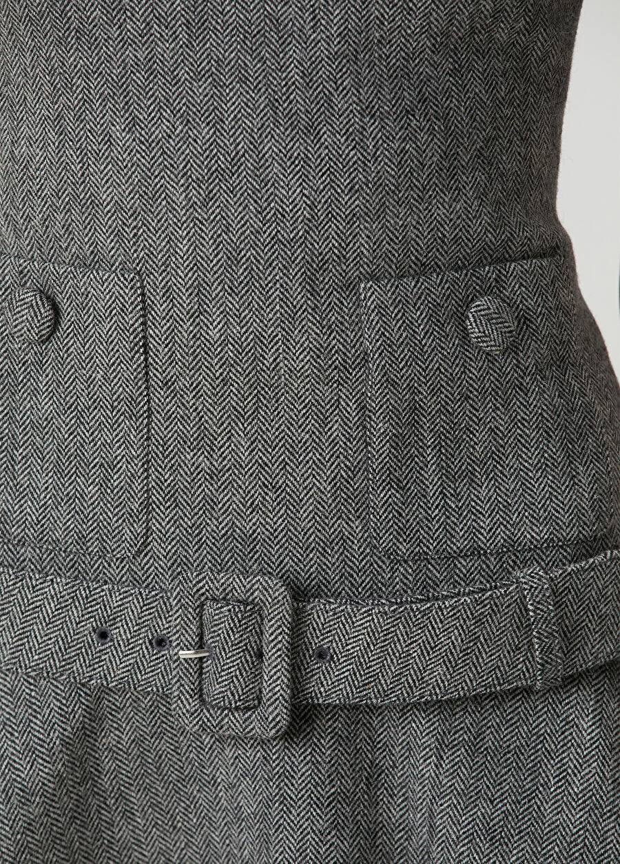 SP Grey Herringbone Belted Drop Waist Flared Mini Dress