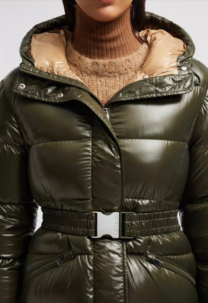 MC Bellevue Hooded Long Belted Down Jacket