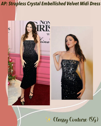 AP Black Strapless Crystal Embellished Velvet Midi Dress